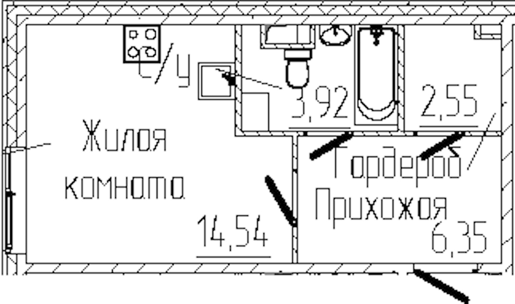 Квартира студия 27.36 м², 1/6 эт., ЖК «SERTOLOVO PARK»